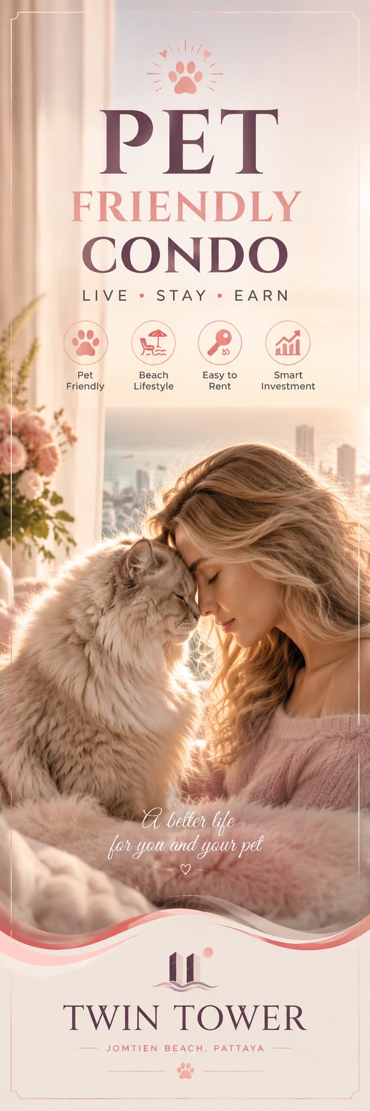 Pet Friendly Condo Live Stay Earn ลงทุนปล่อยเช่า The Twin Tower