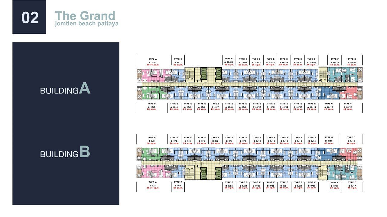 ผังอาคาร Building A และ Building B The Twin Tower พร้อมผังยูนิตแต่ละชั้น
